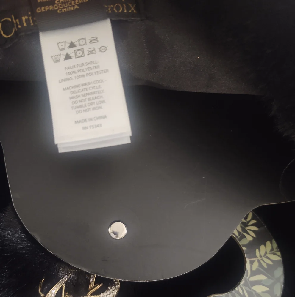 NWt Christian LaCroix Faux•Fur Stole~ Black◾ +Jewel✨Trimming~ - Picture 6 of 7